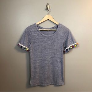 Blue Top with Pom Pom Details!